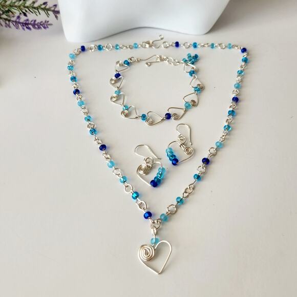 Silver Wire Heart Beaded Earrings - Picture 9 of 9